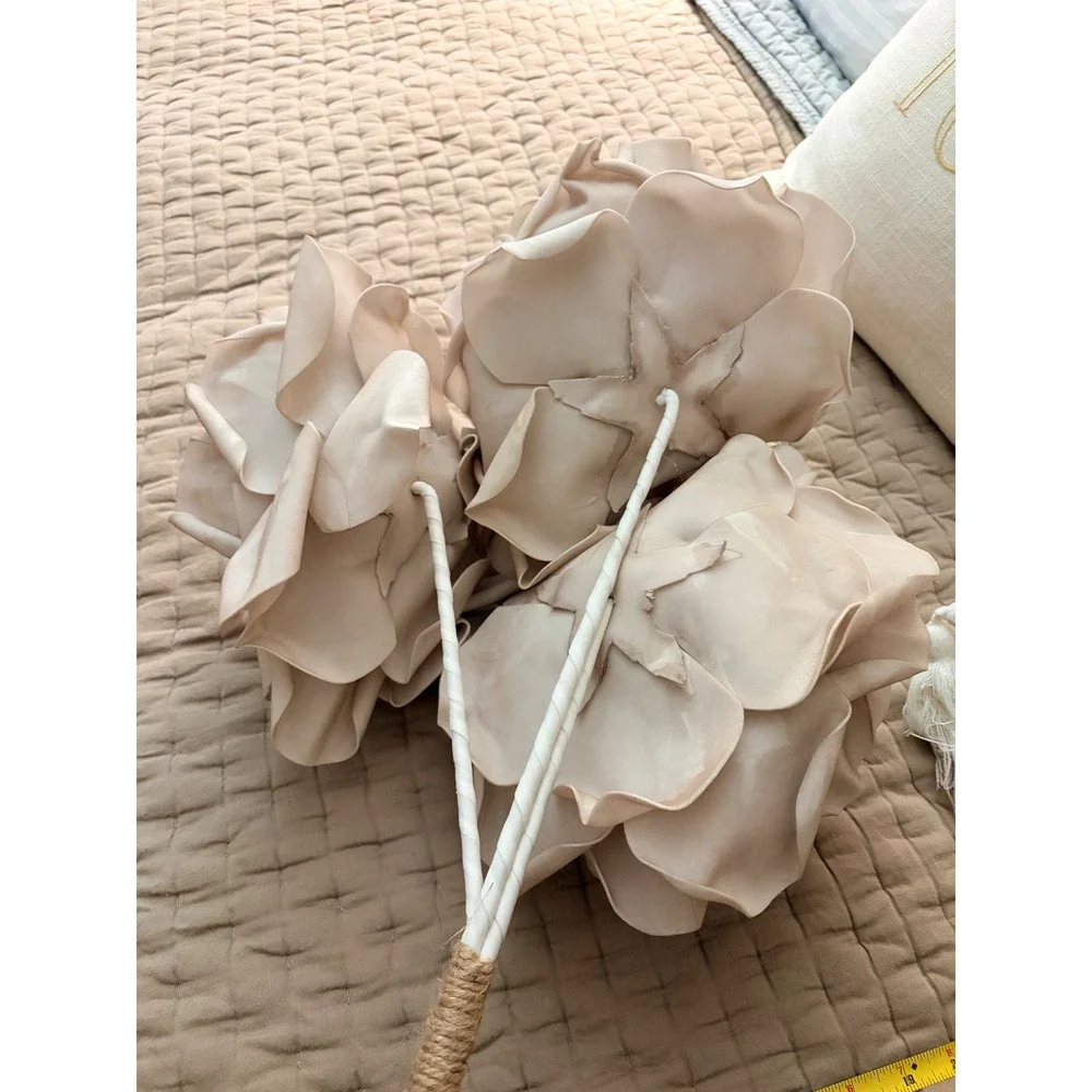 XXL Large Artificial Rose Stem Trio Beige Tan White Boho Floral Decor 36